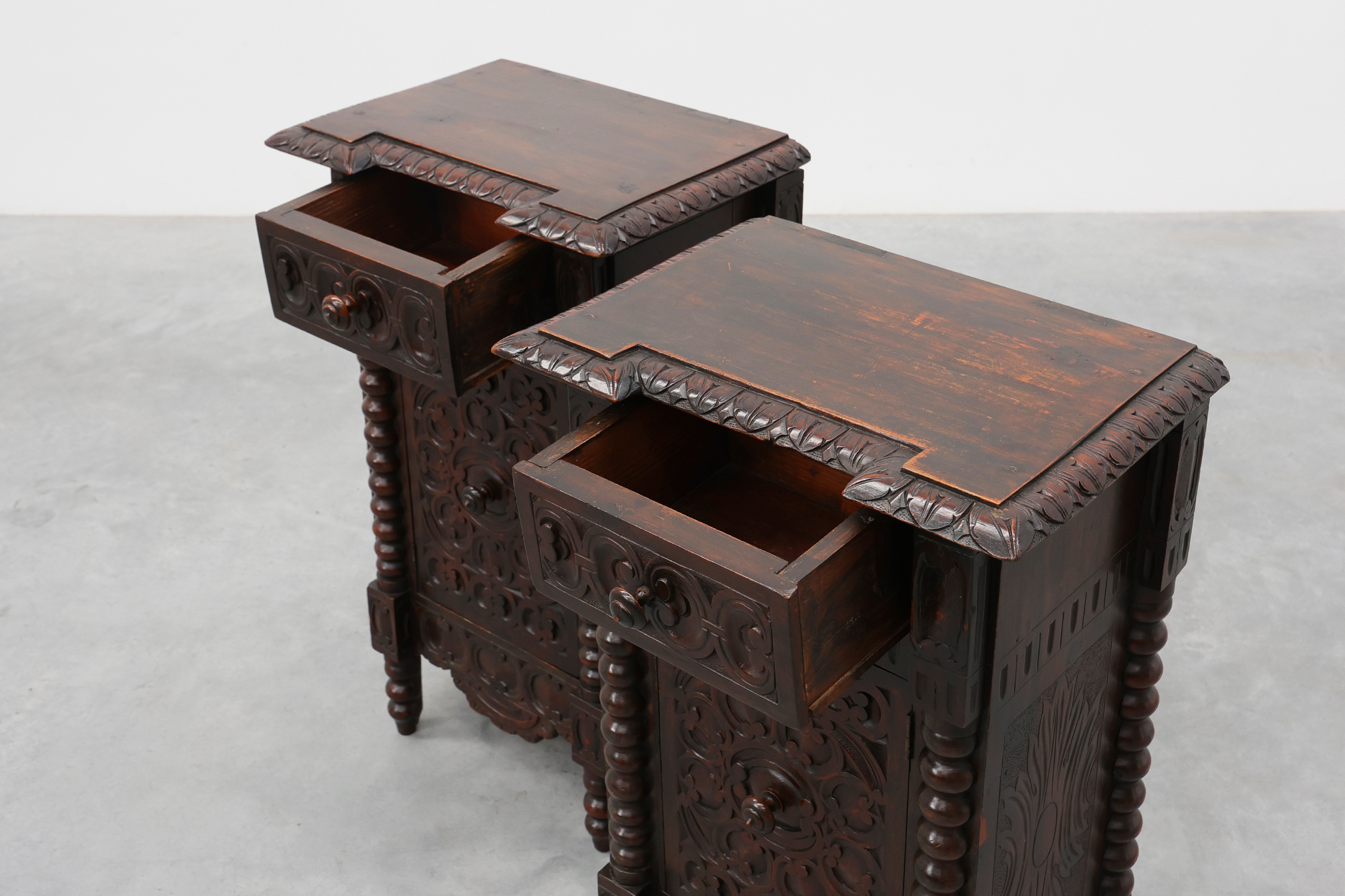 Pair of Breton Carved Oak Bedside Cabinets, France, circa 1900thumbnail